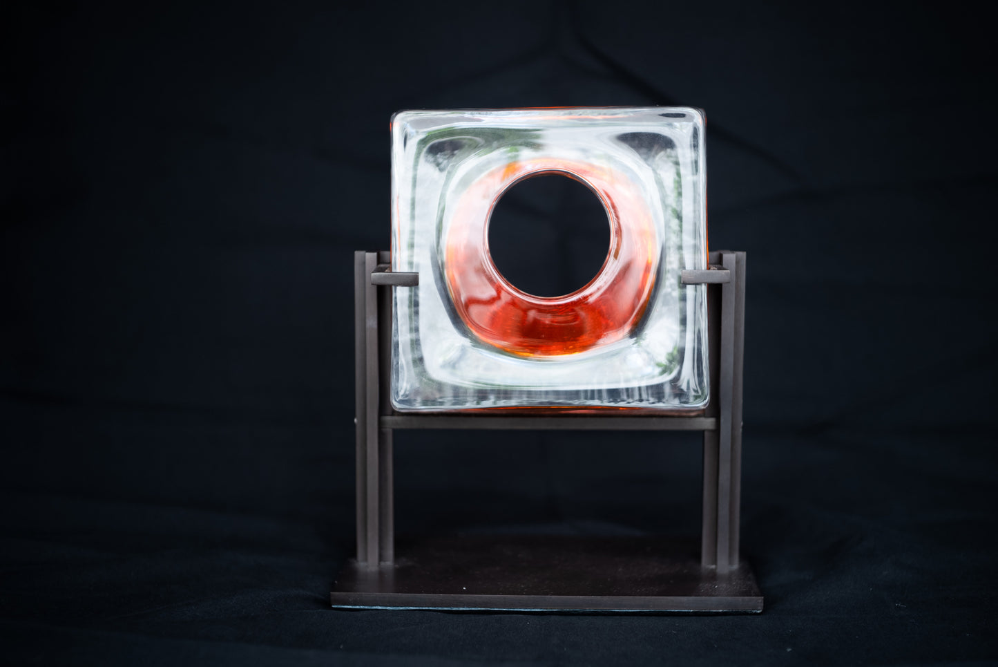 Glass Sculpture on Metal Stand