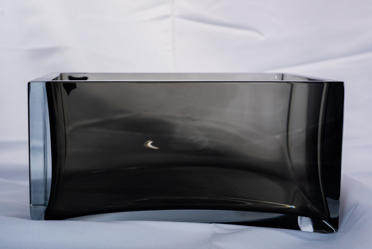 Open Top Rectangular Hand Blown Glass Dish - Smoke