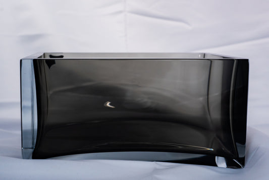 Open Top Rectangular Hand Blown Glass Dish - Smoke