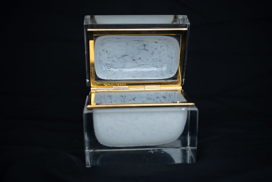 Hand Made Italian Glass Box - White - Gold Trim