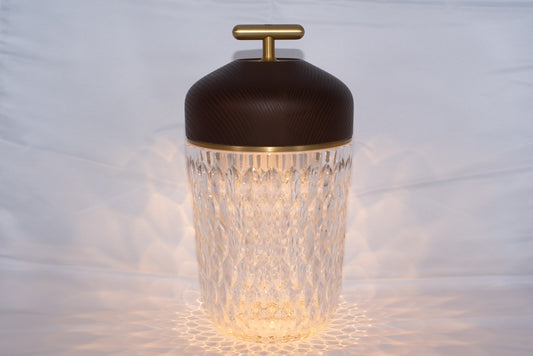 Bevel Cut St. Louis  Crystal indoor/Outdoor Re-chargeable LED Table Lamp lasts up to 25 hours on a single charge.