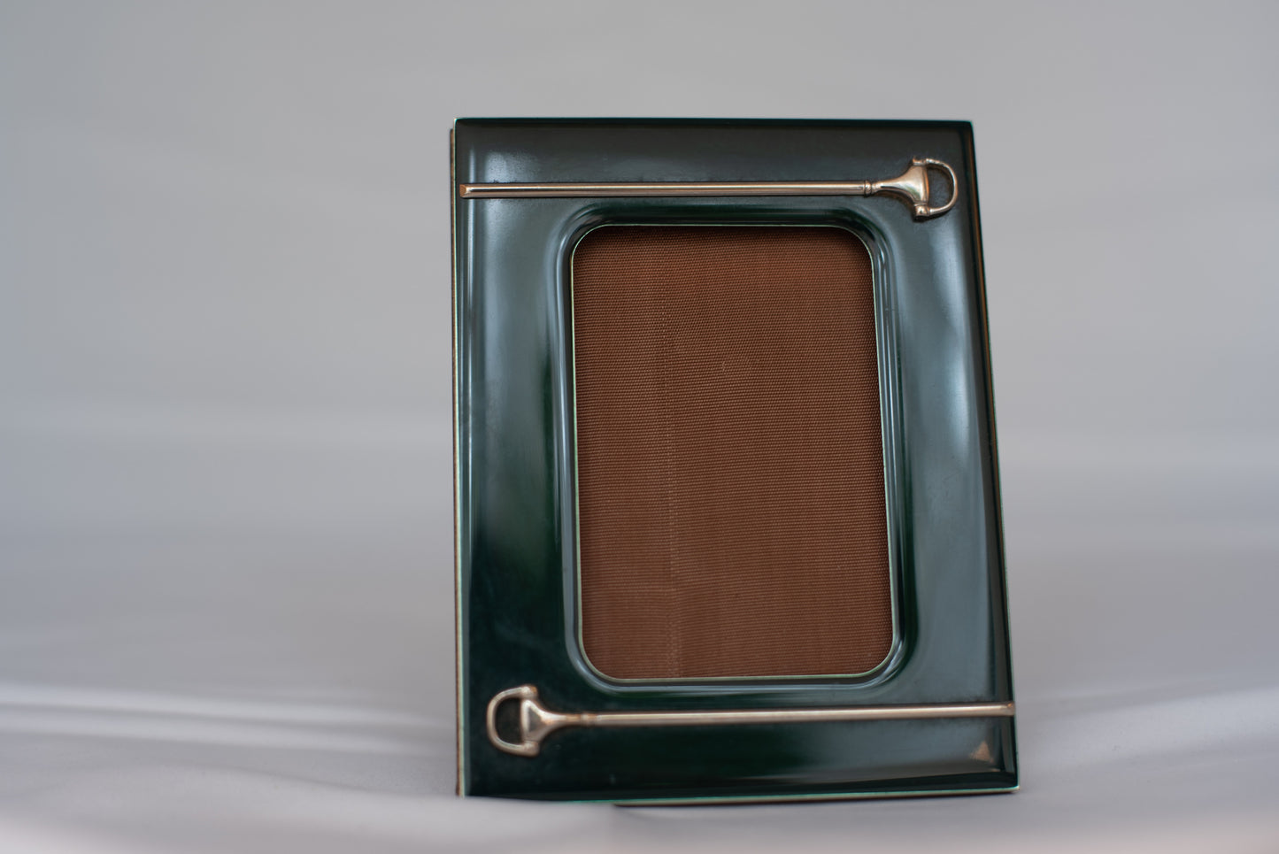 Vintage Gucci Green Lacquer Picture Frame with Silver Plated Horsebitsi c. 1970 - Glass Measures 2 3/8" x 3 5/8" High