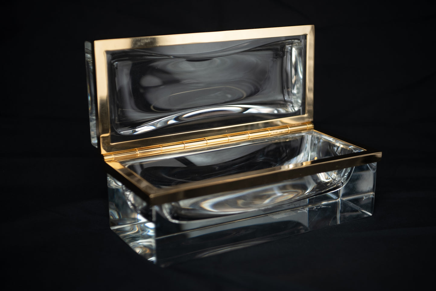 Hand Made Italian Glass Box - Clear - Gold Trim