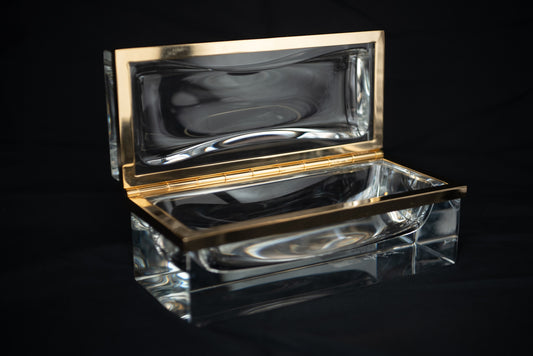 Hand Made Italian Glass Box - Clear - Gold Trim