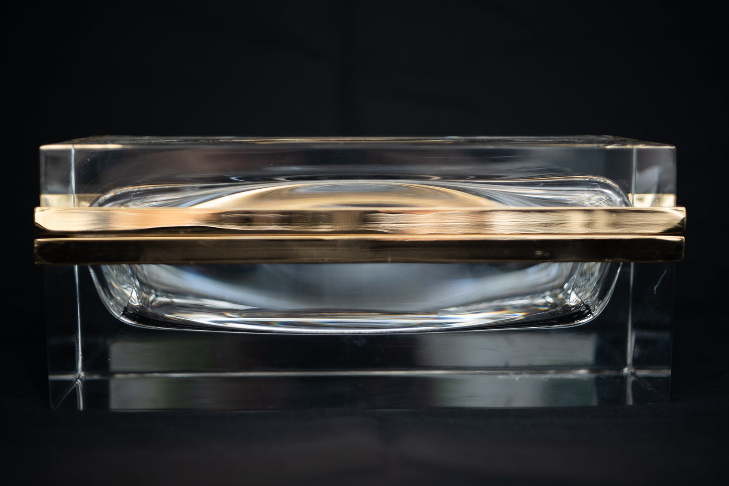 Hand Made Italian Glass Box - Clear - Gold Trim