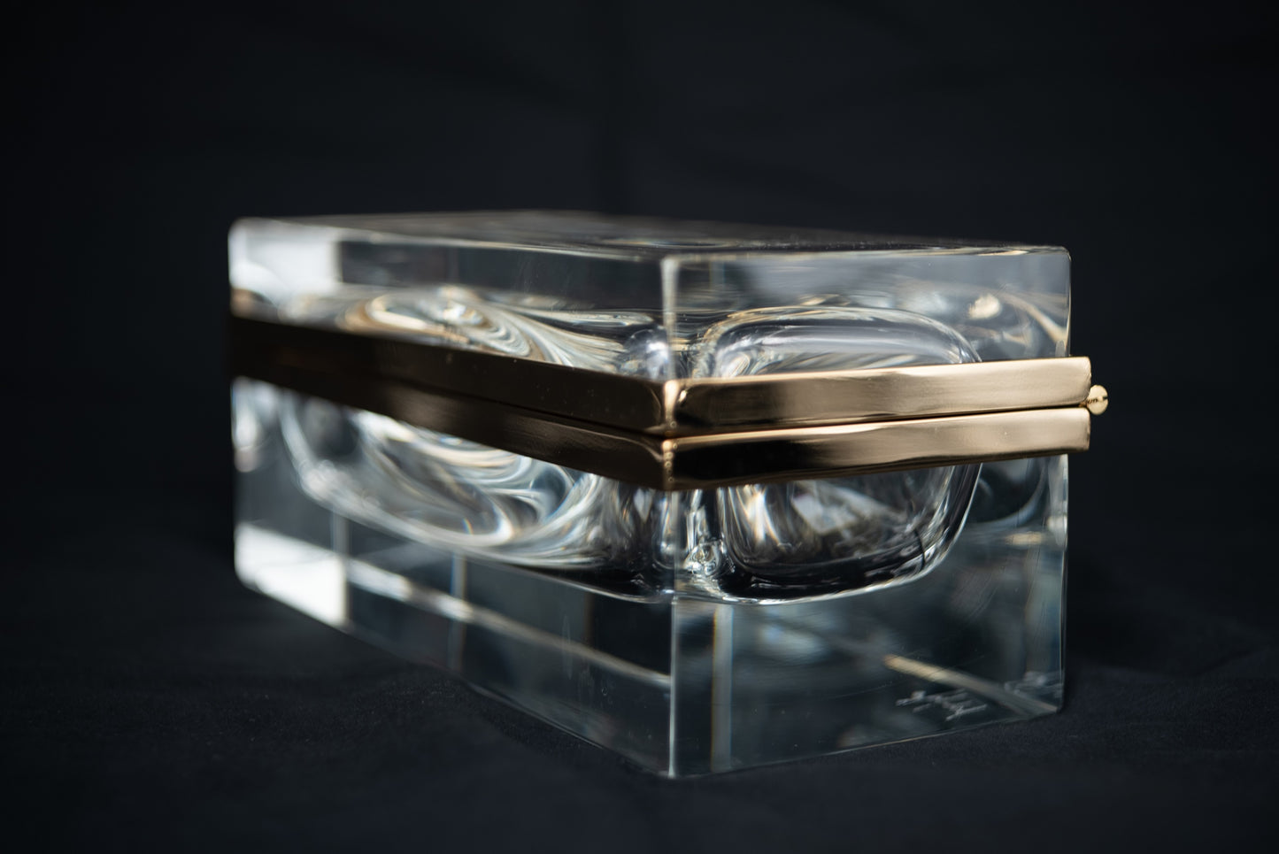 Hand Made Italian Glass Box - Clear - Gold Trim