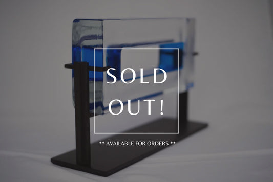 Horizontal Glass Sculpture on Metal Stand