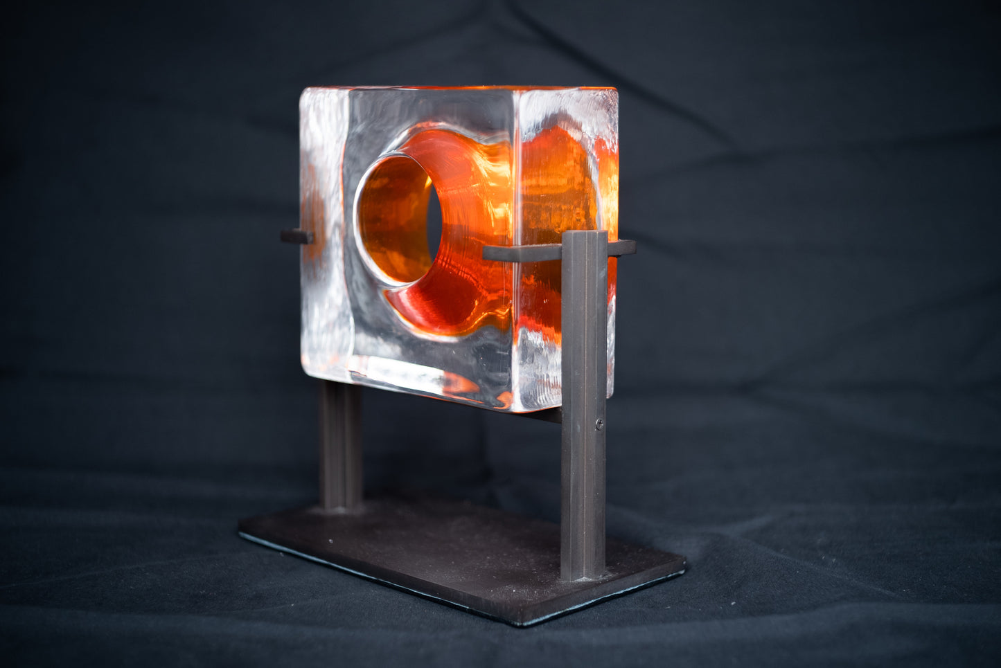 Glass Sculpture on Metal Stand