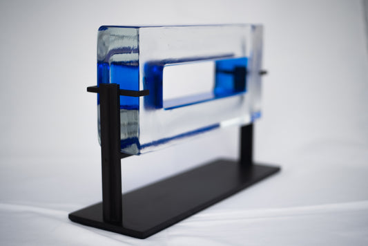 Horizontal Glass Sculpture on Metal Stand