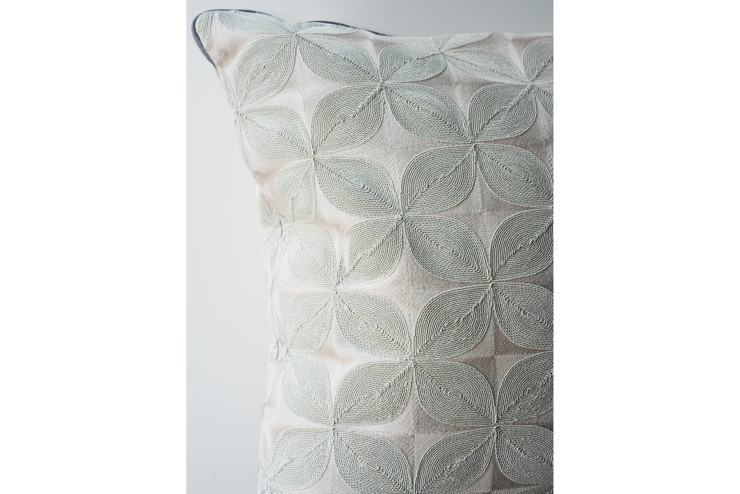 Embroidered Fabric Pillow with Gray Cord Piping - 22 inches square