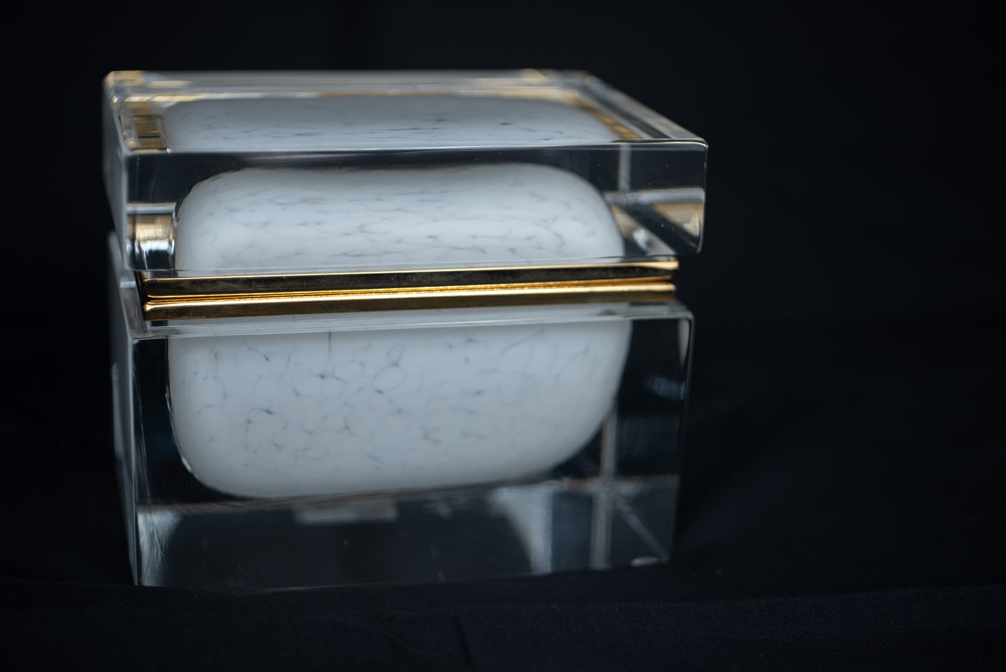 Hand Made Italian Glass Box - White - Gold Trim