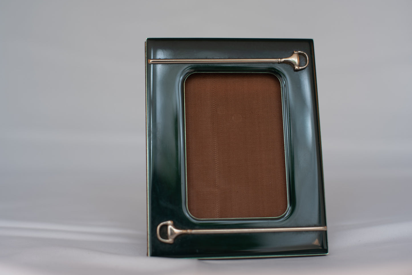 Vintage Gucci Green Lacquer  Picture Frame with Silver Plated Horsebitsi c. 1970 - Glass Measures 2 3/8" x 3 5/8" High
